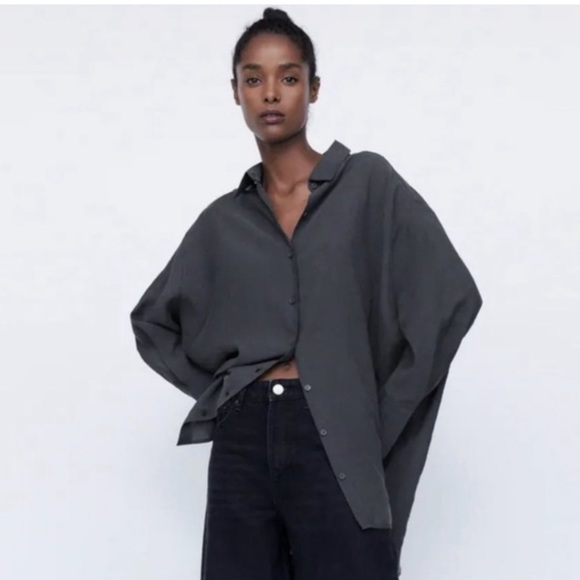Zara Oversized Button Up in Color Gray, Size Large - Picture 1 of 7